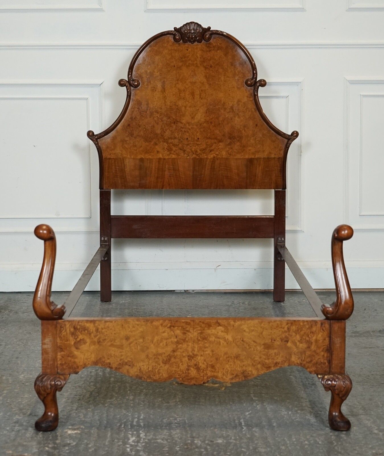 1295.0 Circa 1930 Art Deco Burr Walnut English Made Vono Bedstead Frame Queen Anne Legs photo