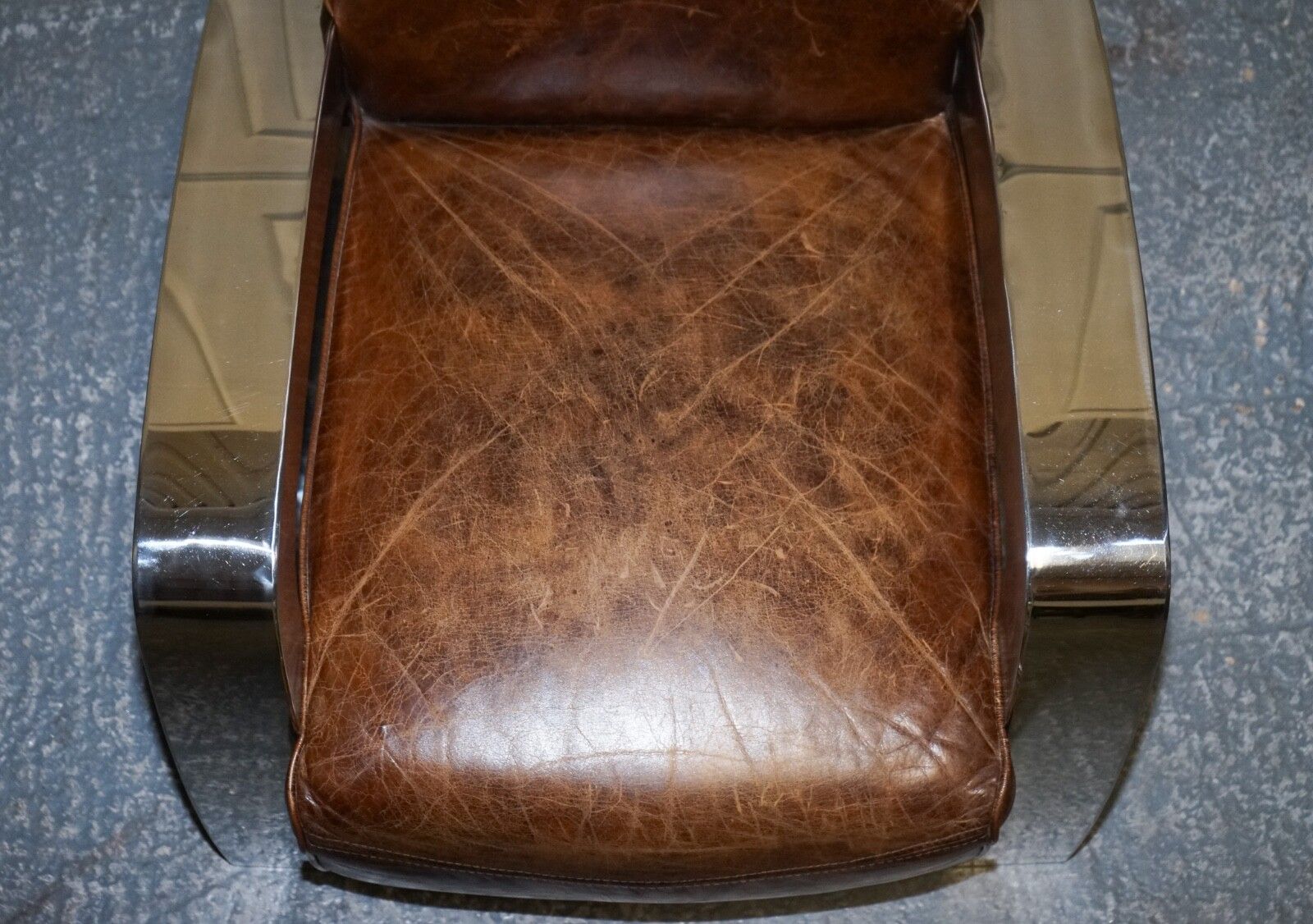 photo buy Stunning Pair Of French Art Deco Chrome Aviator Heritage Brown Leather Armchairs