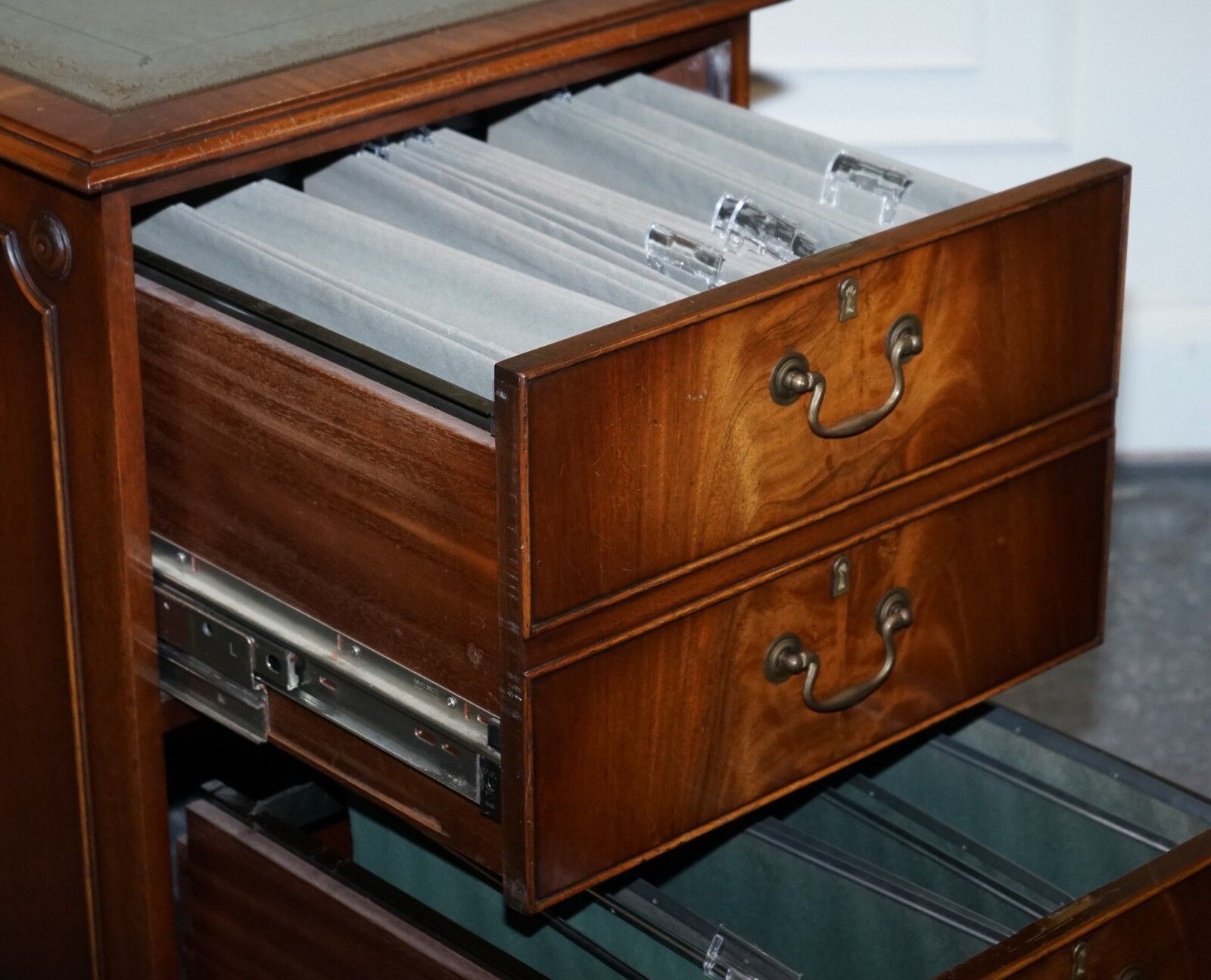 Bevan Funnell Filling Cabinet Rare Sage Blue Leather Various Size Folders photo Furniture