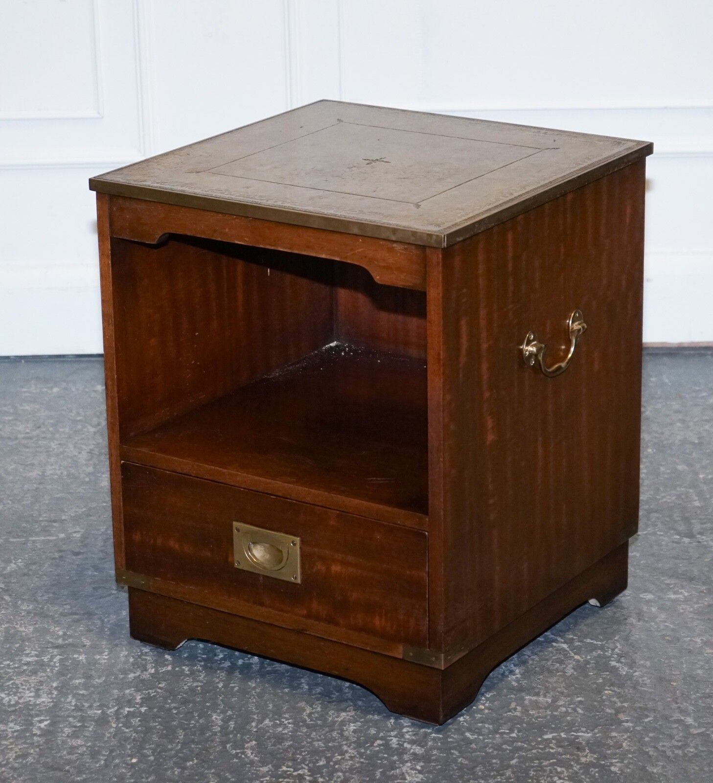Vintage Bevan Funell Military Campaign Bedside Table Nightstand Leather Top photo Furniture