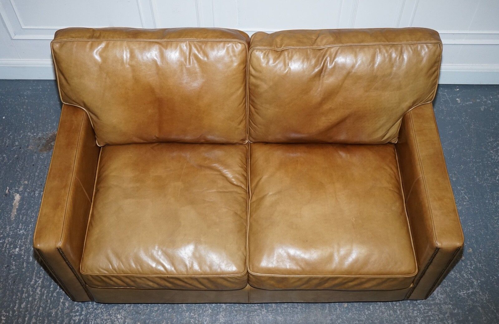 Timothy Oulton Halo Two Seater Viscount Tan Leather Sofa (1/2) photo vintage