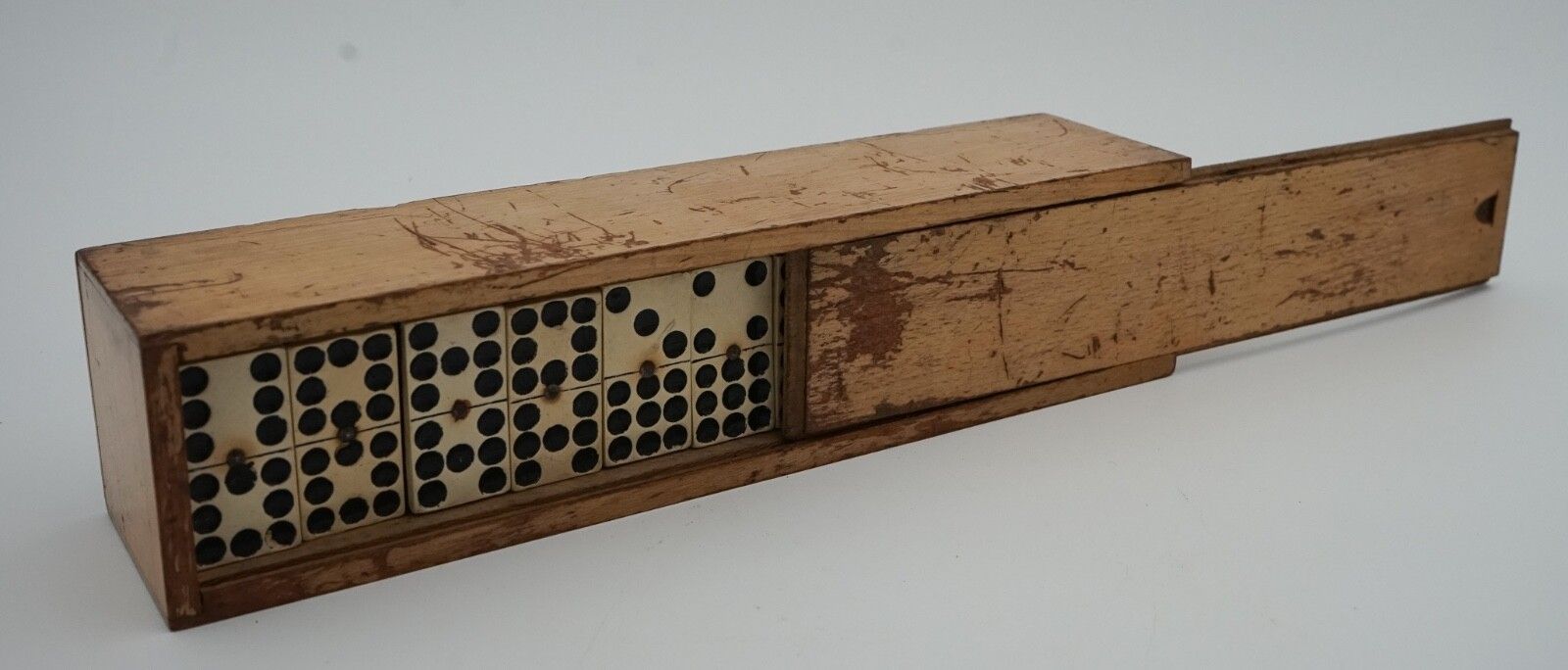 Late 19th Century Box Of Traditional Game Niner Dominos With Stunning Patina photo for sale