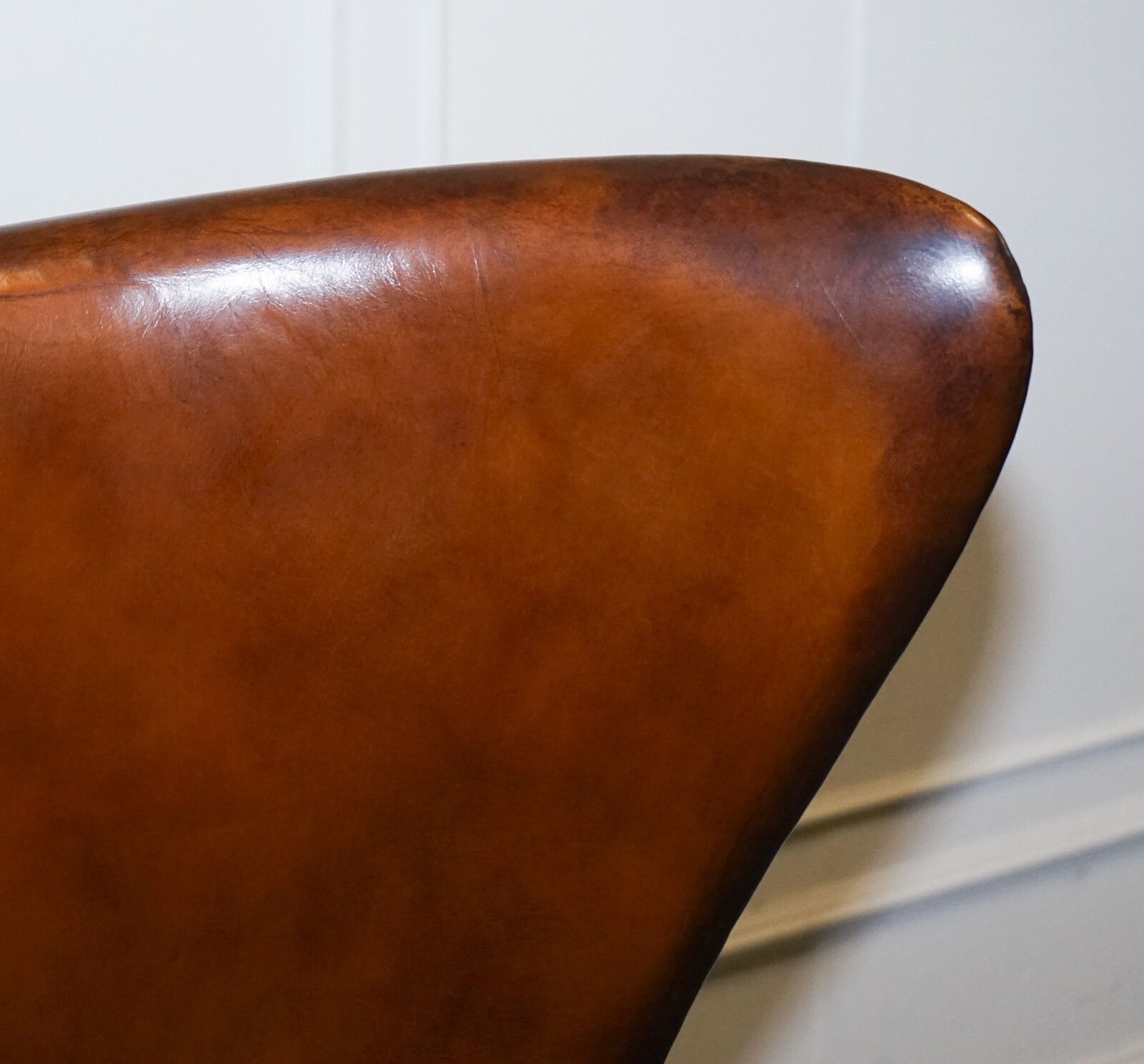Fritz Hansen Style Vintage Hand Dyed Whiskey Brown Egg Chair photo vinterior