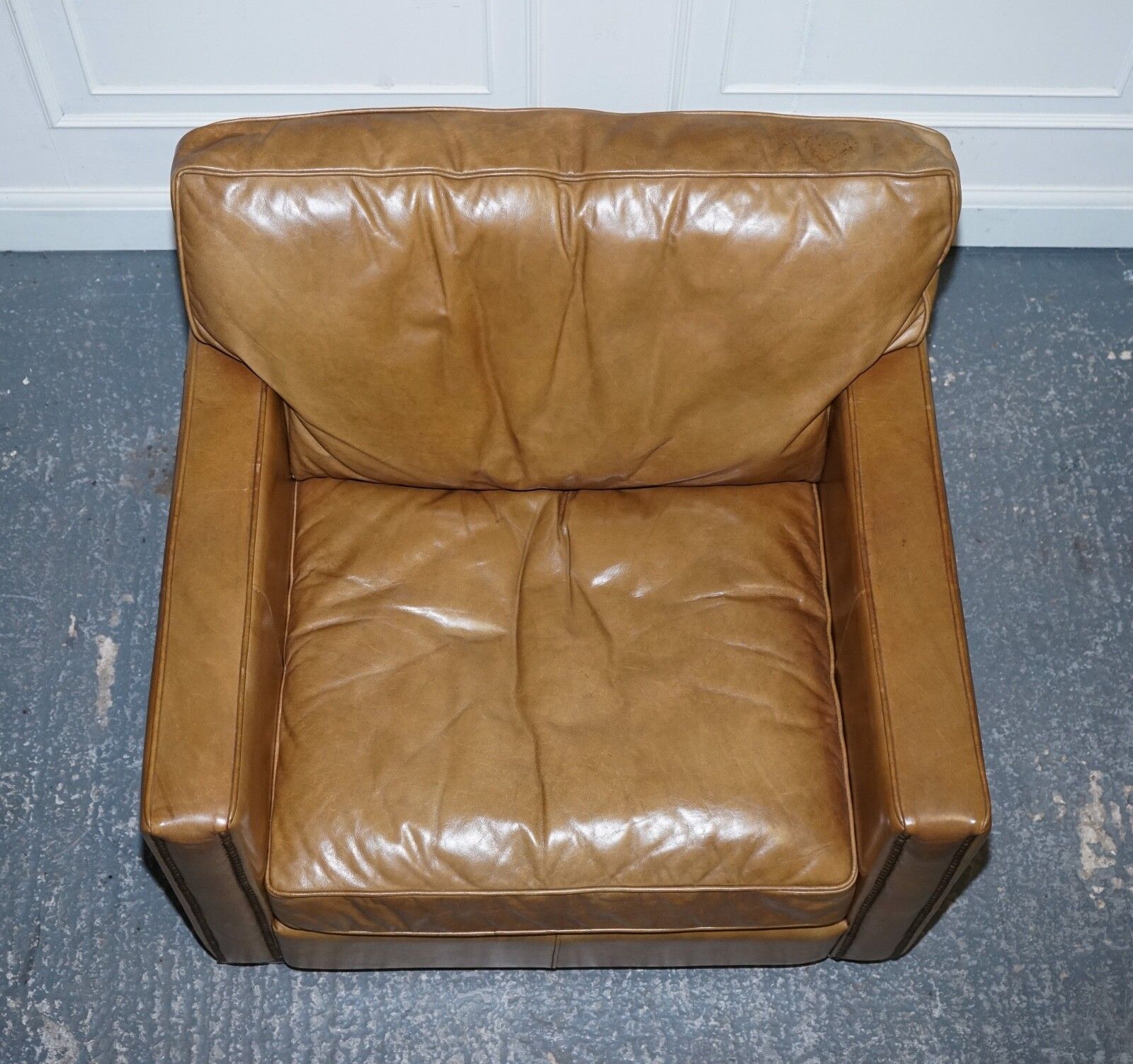 photo for sale Lovely Timothy Oulton Viscount Pair Of Tan Leather Armchairs Rrp £5,200