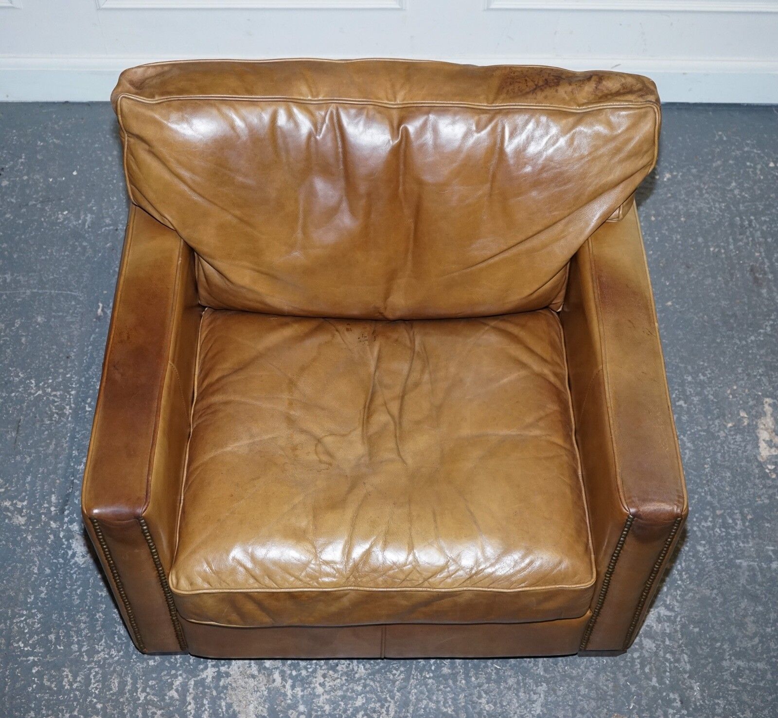 photo buy Lovely Timothy Oulton Viscount Pair Of Tan Leather Armchairs Rrp £5,200