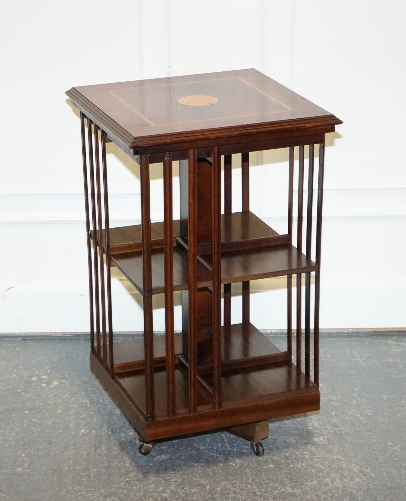 Mid Centry Sheraton Revival Inlaid Revolving Bookcase End Table On Castors photo furniture