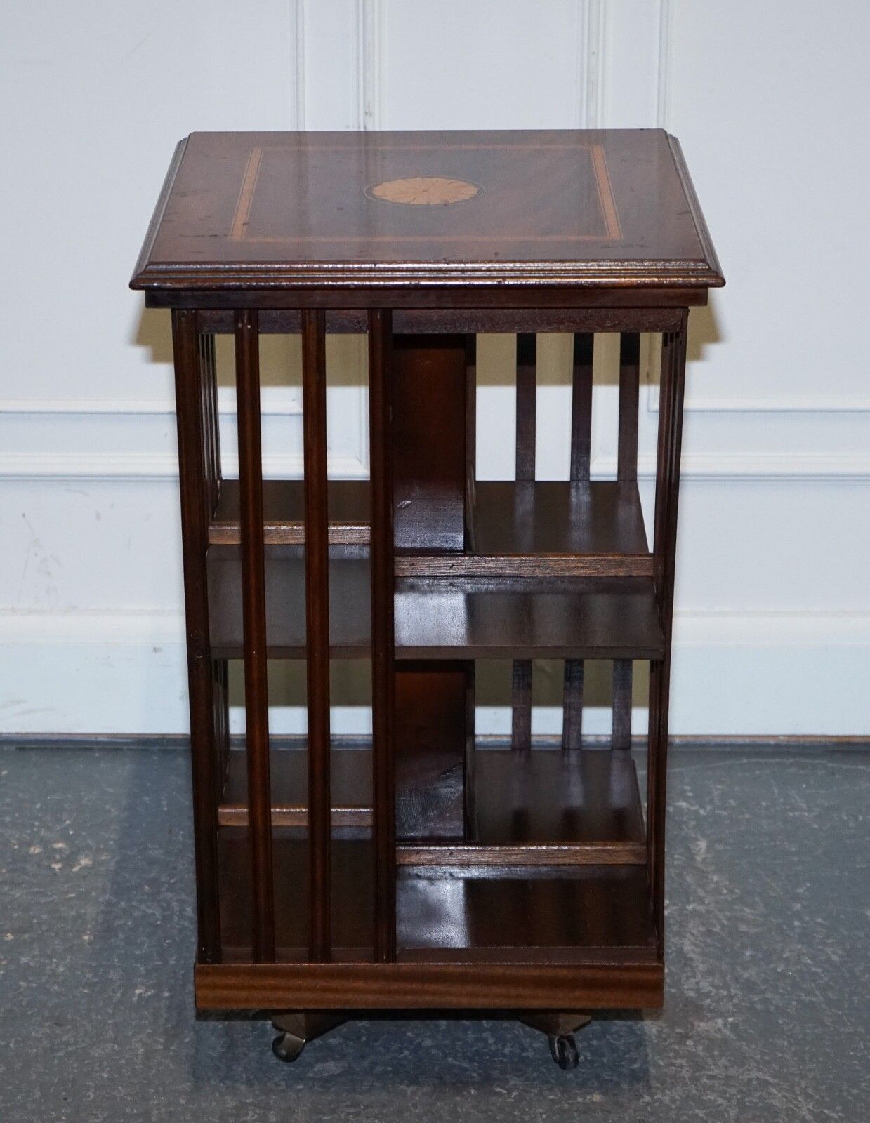 Mid Centry Sheraton Revival Inlaid Revolving Bookcase End Table On Castors photo Furniture