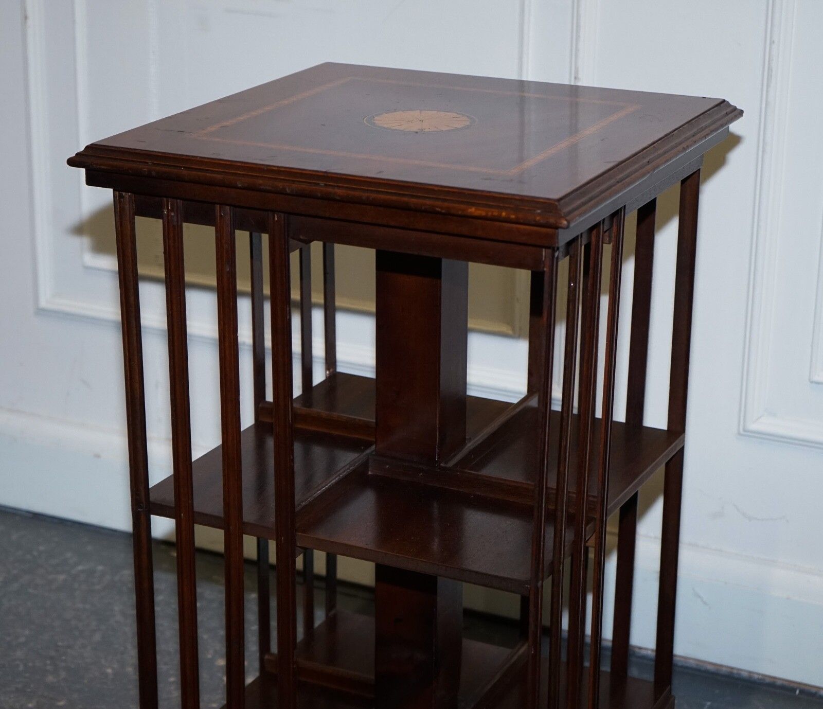 Mid Centry Sheraton Revival Inlaid Revolving Bookcase End Table On Castors photo 1150.0