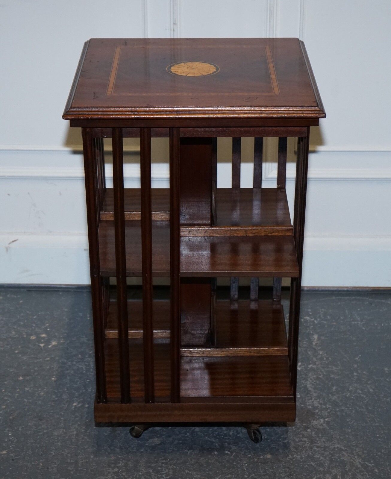 photo furniture Mid Centry Sheraton Revival Inlaid Revolving Bookcase End Table On Castors