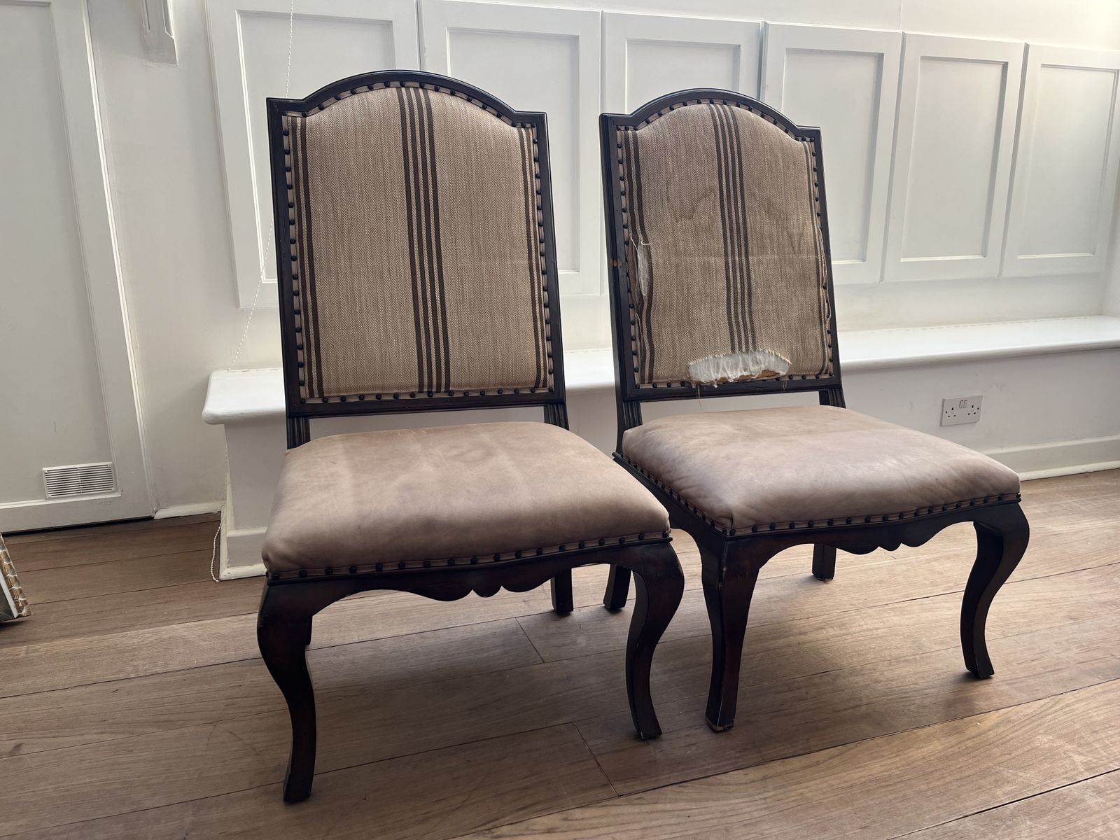 Ralph Lauren Chair Set, Rattan, Suede, Polished Ebony photo vintage
