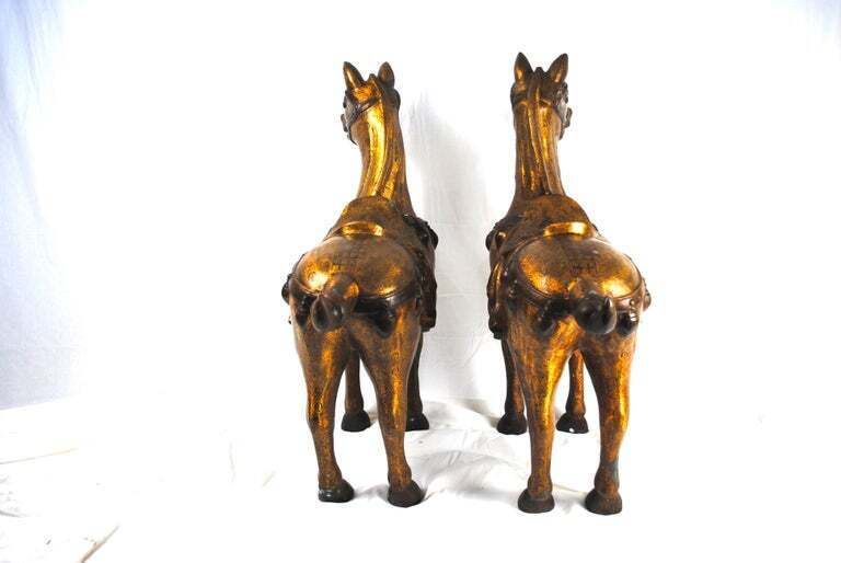 Pair Of 20th Century Bronze Gilded Gift Horses photo furniture