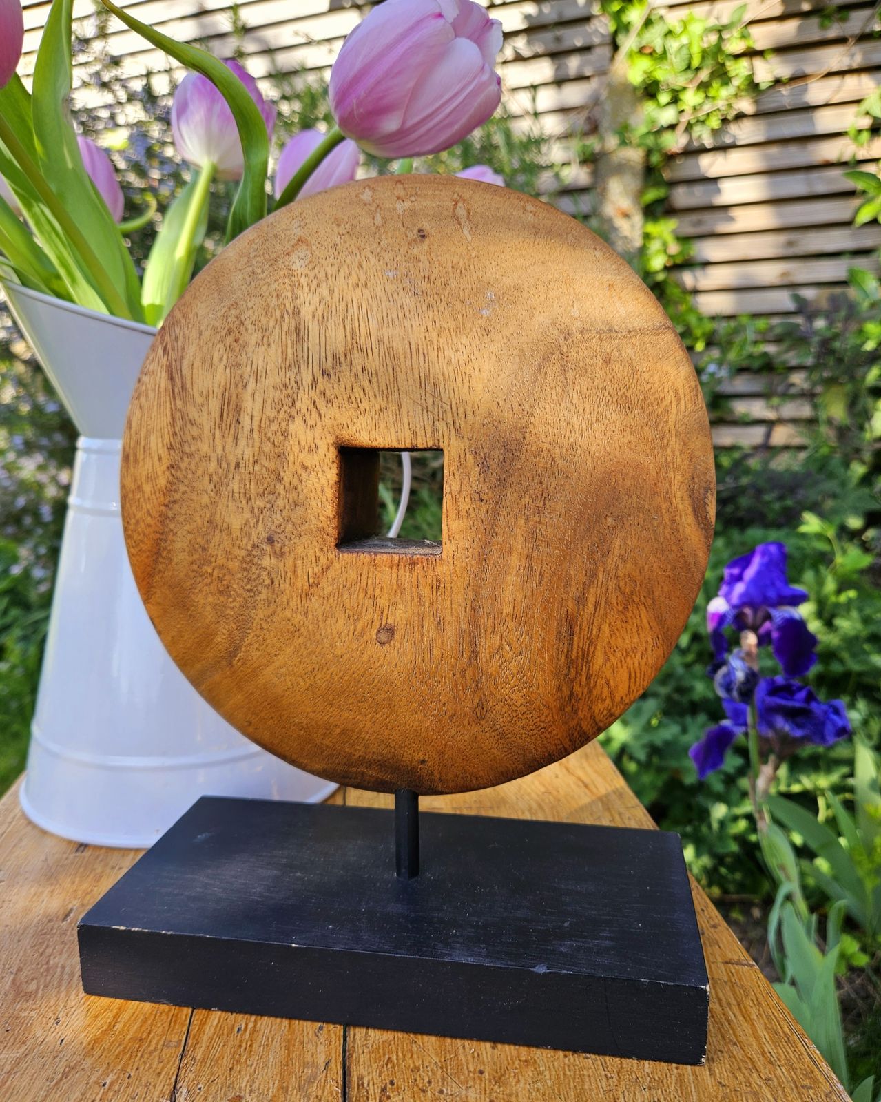 Wood Mounted, Circular 'Wheel' Ornament In Warm Mango Wood photo Art