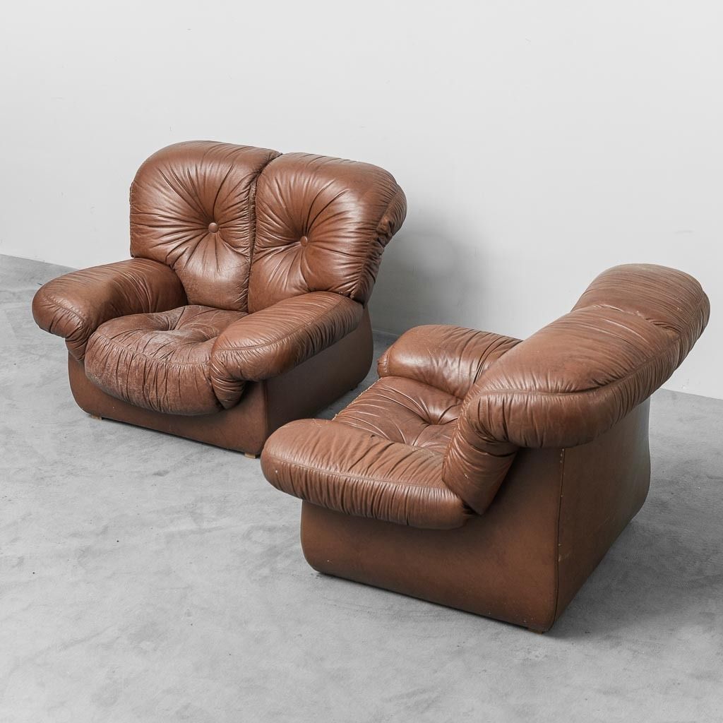 Pair Of Vintage Brown Leather Armchairs From The 70s Modern Antiques