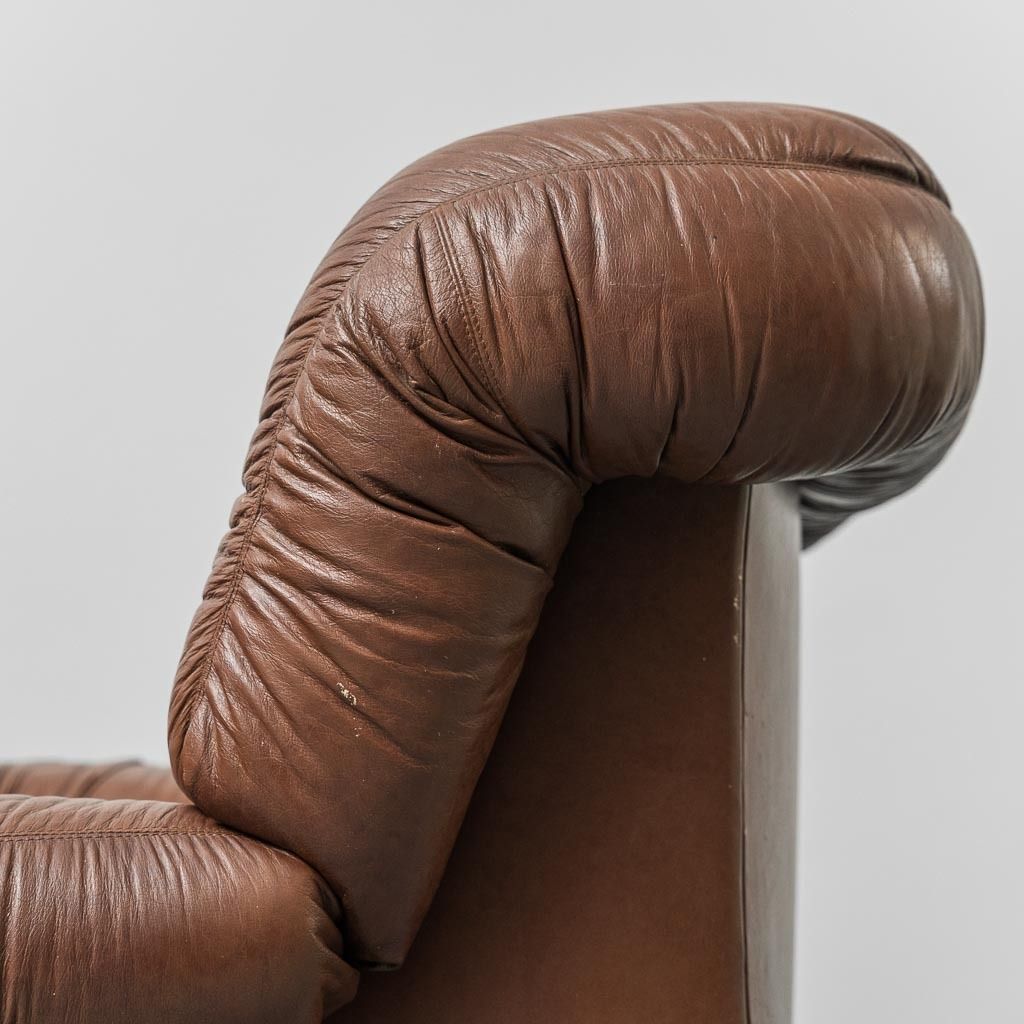 photo furniture Pair Of Vintage Brown Leather Armchairs From The 70s Modern Antiques