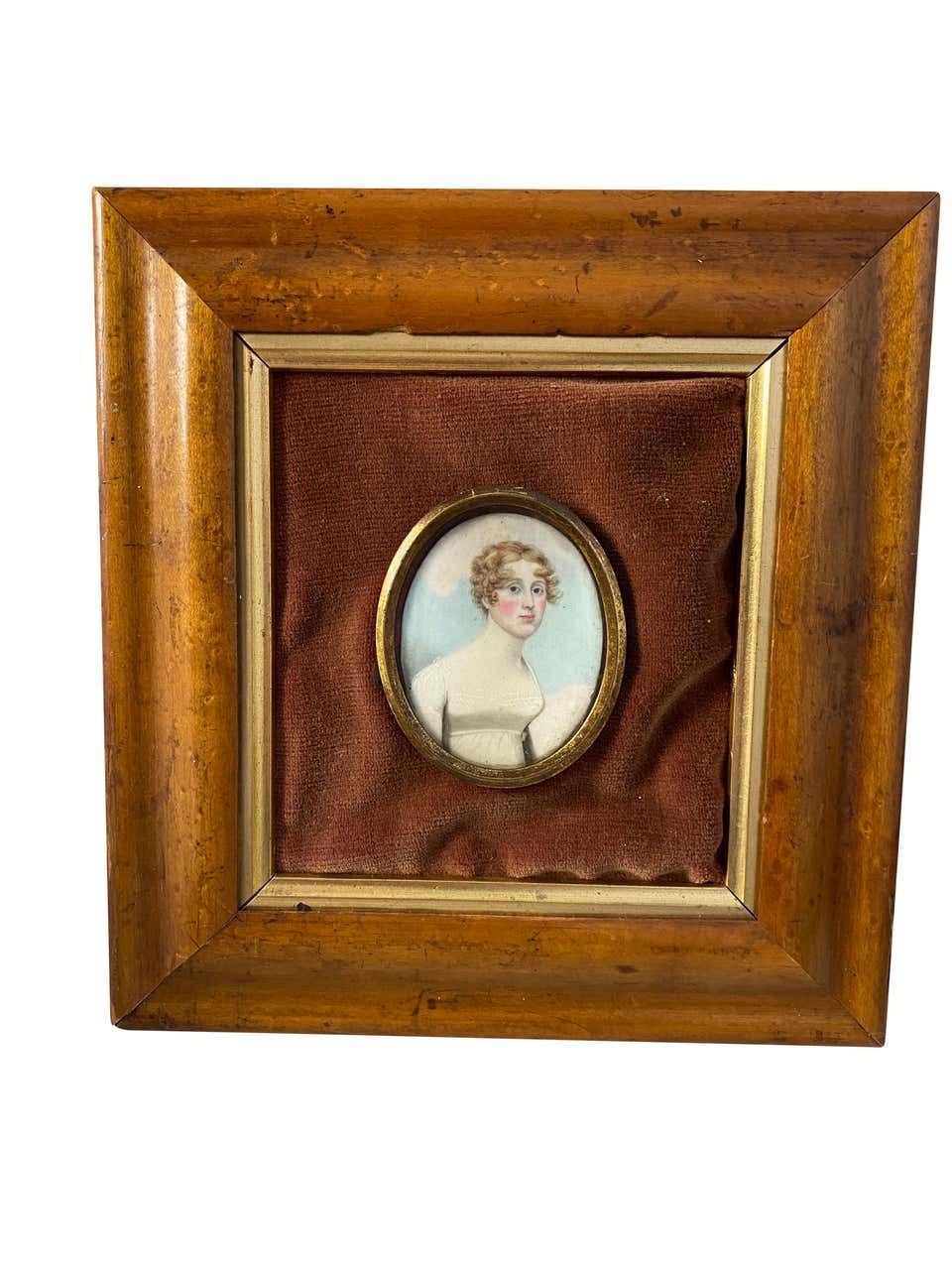 Wooden Framed Picture Of English Lady In White Frock, 19th Century photo 6500.0