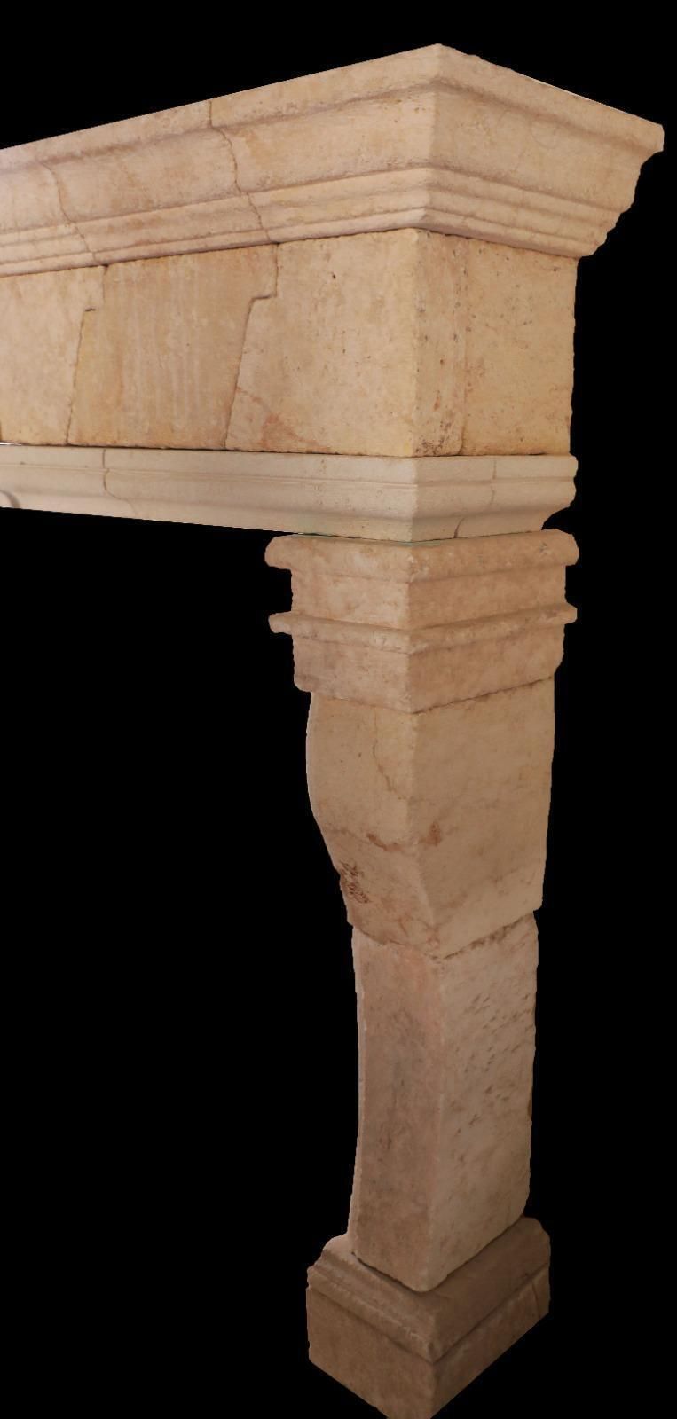20th Century French Limestone Fireplace With Tapered Jambs And Stepped Cornice photo for sale