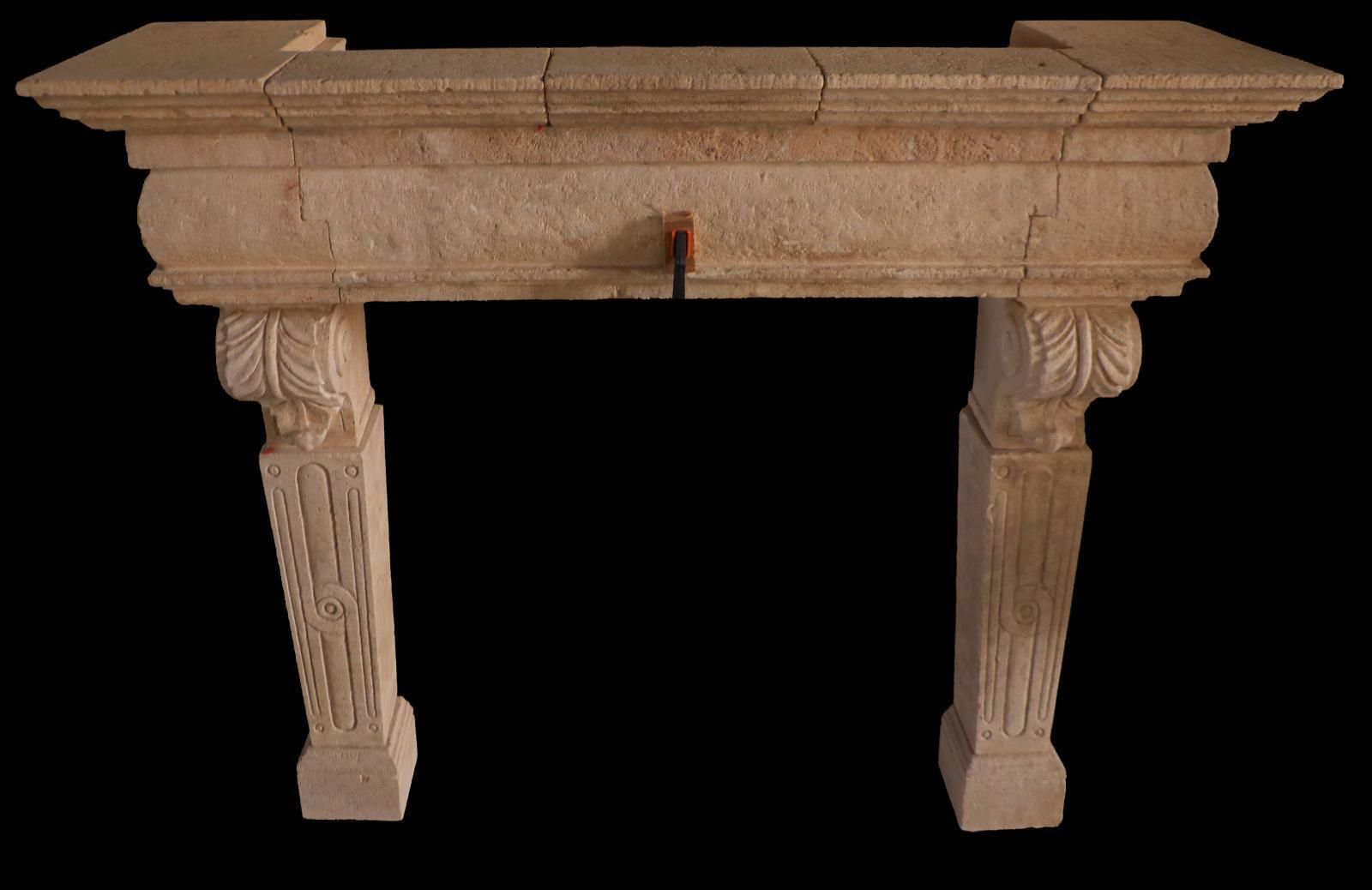 20th Century French Louis XV Style Limestone Fireplace Mantel photo vintage