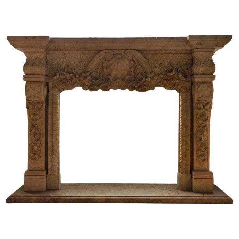 Yellow Travertine Mantle, Late 20th Century
