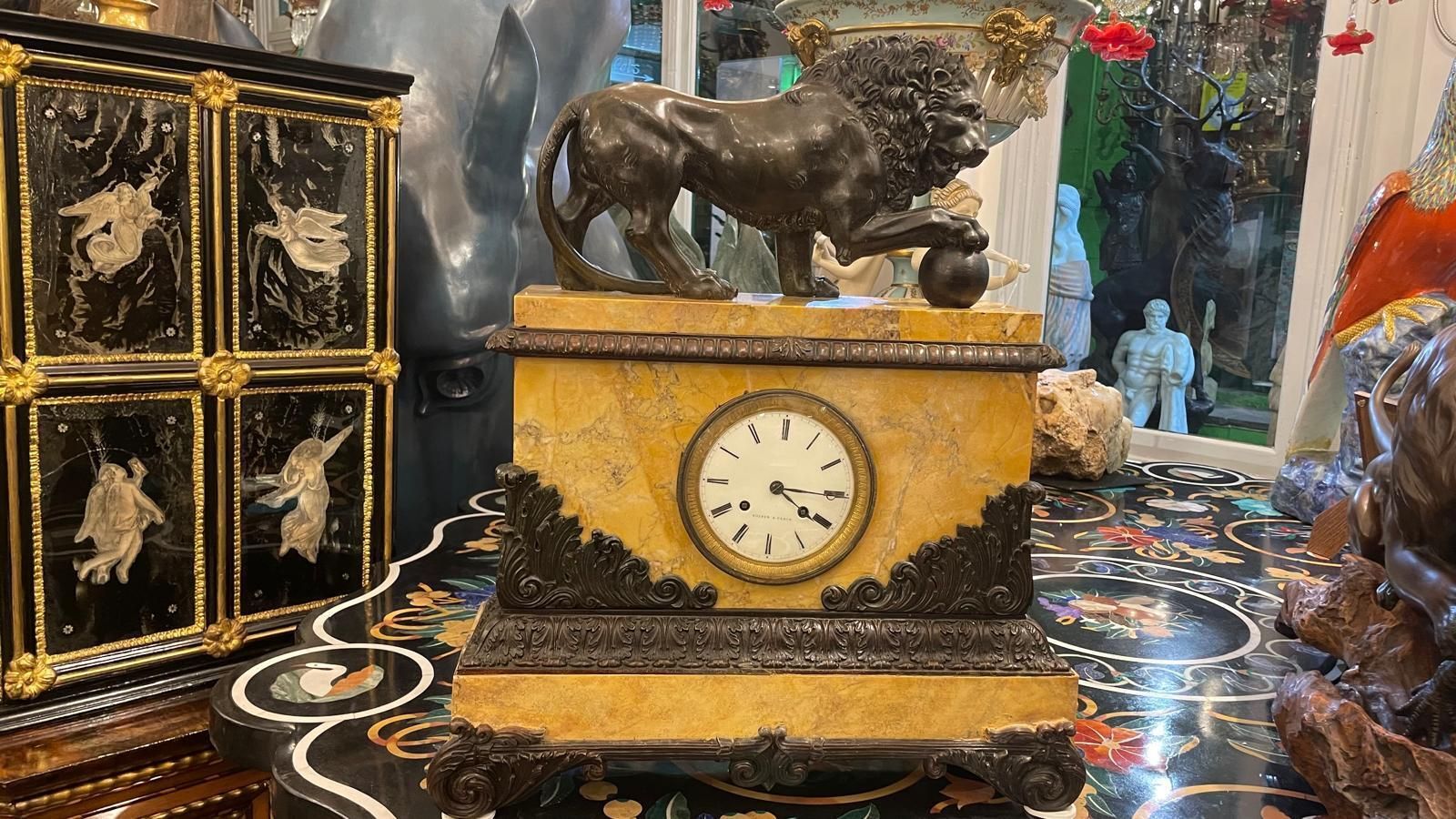 Bronze Lion French Sienna Marble Clock With Silk Suspension – Circa 1820 photo 6500.0
