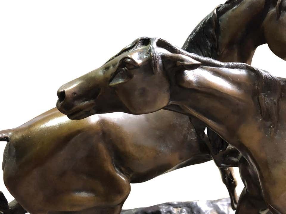 French Patinated Miniature Bronze Figure Of Two Horses By P.J. Mene photo 2200.0