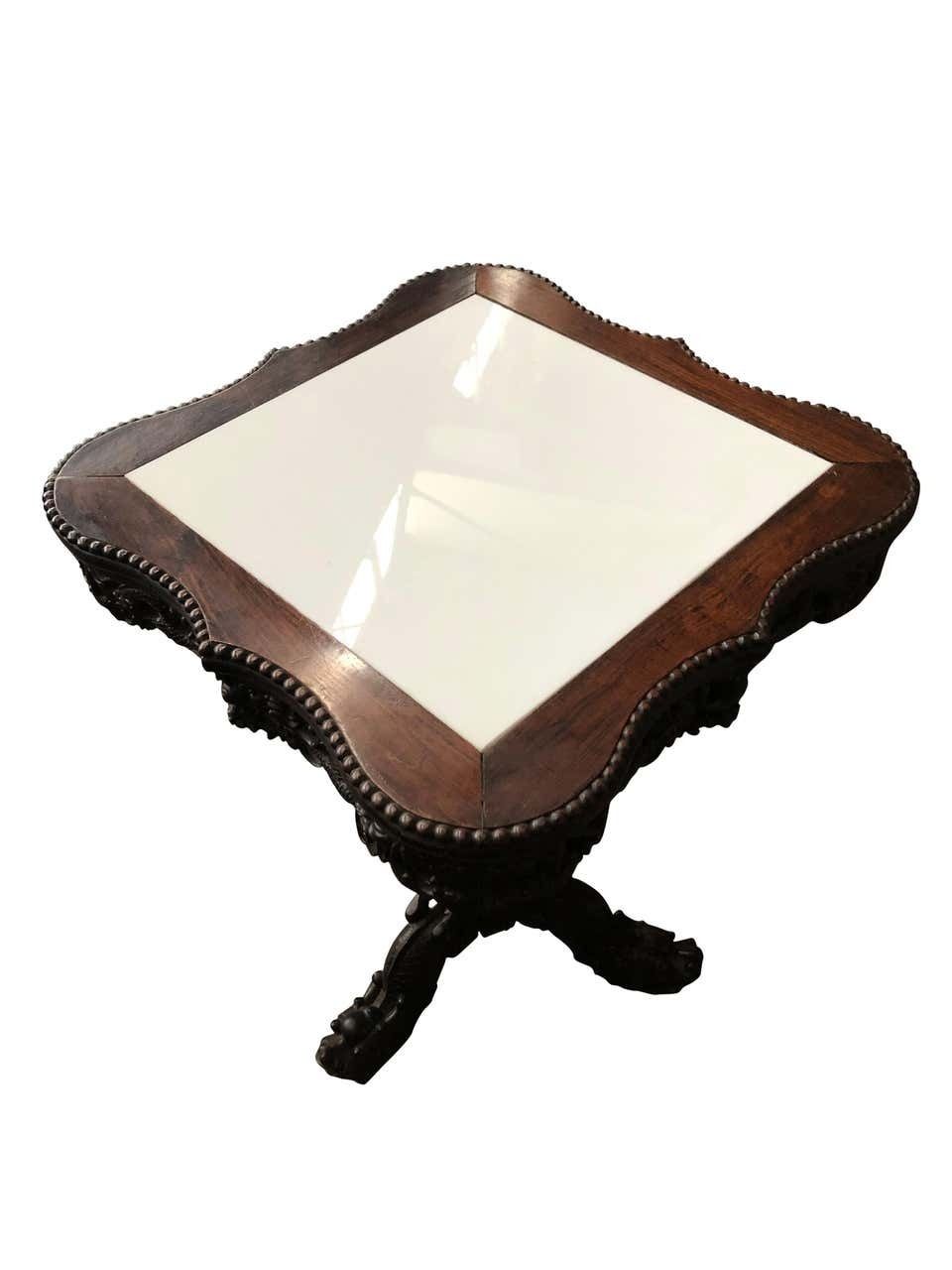 19th Century Chinese Carved Hardwood Center Table With Marble Top photo for sale