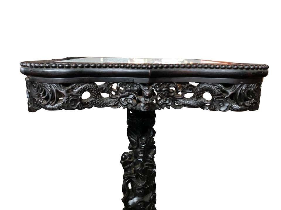 19th Century Chinese Carved Hardwood Center Table With Marble Top photo buy