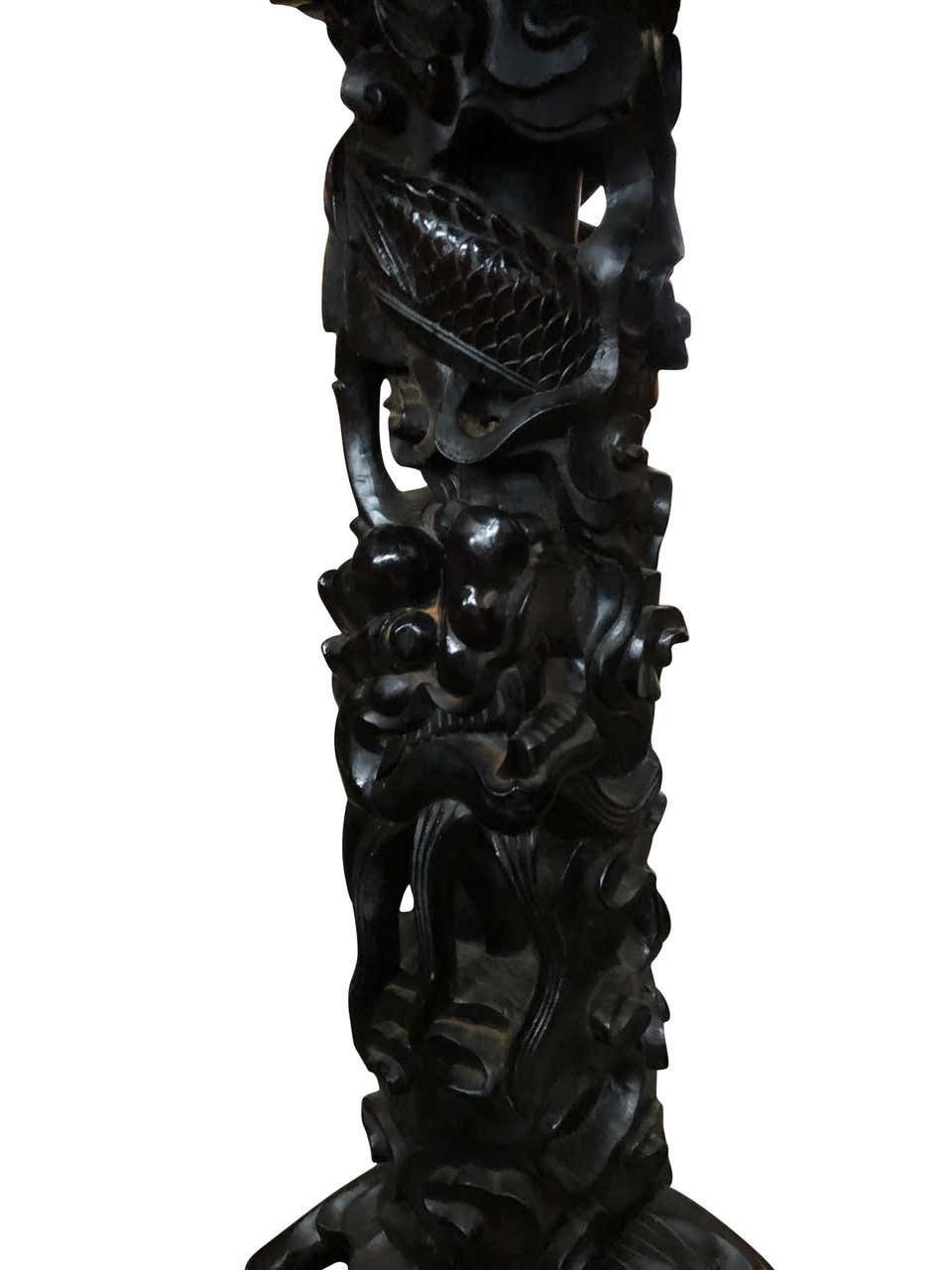 2500.0 19th Century Chinese Carved Hardwood Center Table With Marble Top photo