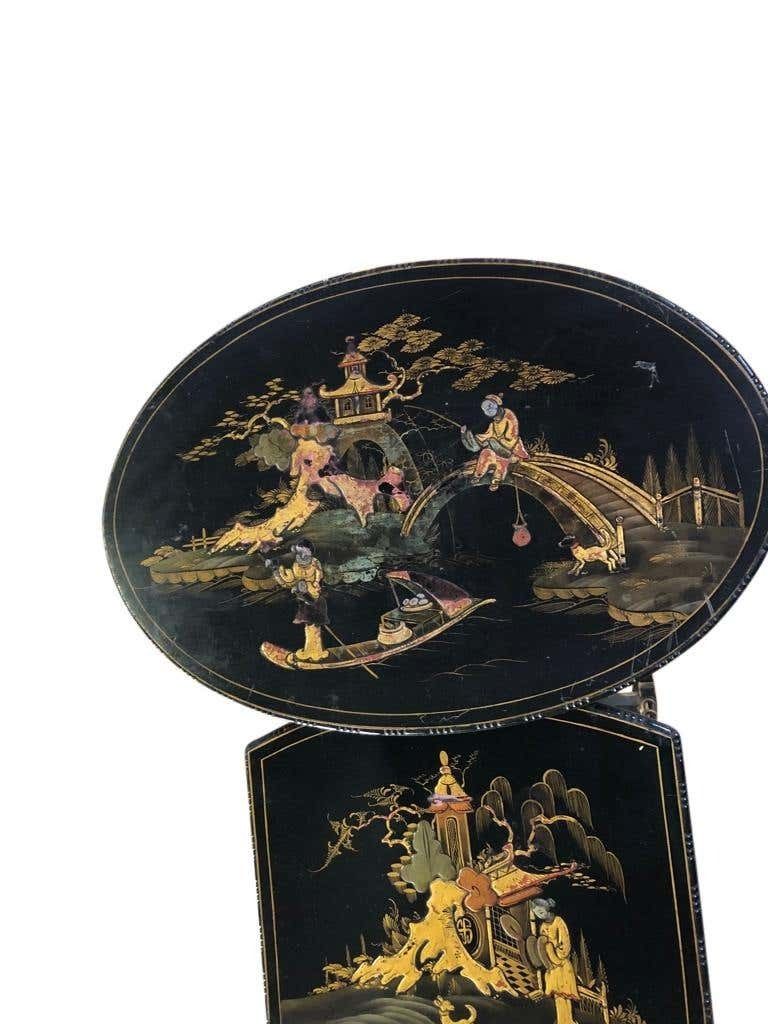 Set Of Three Carved Chinese Chinoiserie Nested Tables photo vintage