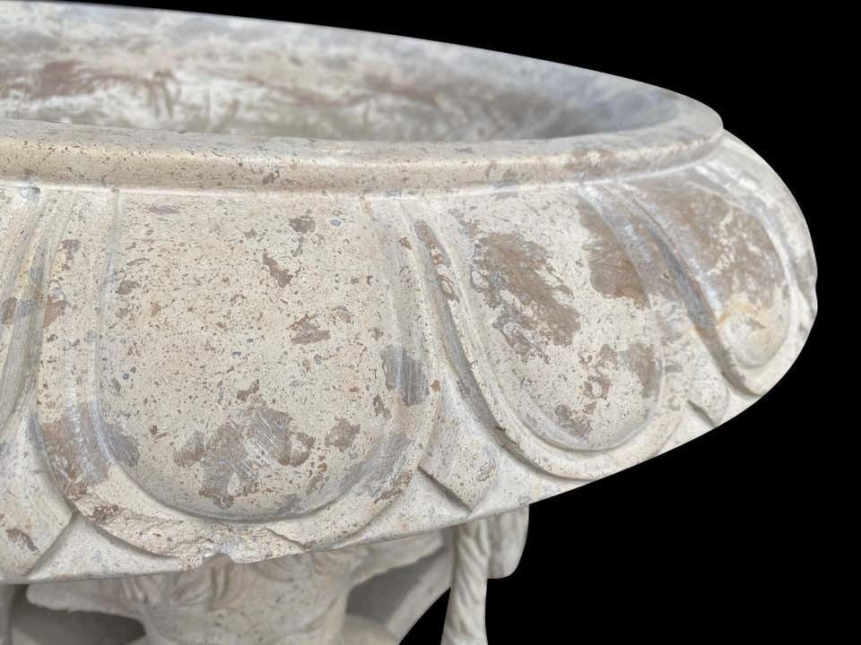 Garden Decor 20th Century Large Pair Of Hand Carved Marble Planters photo