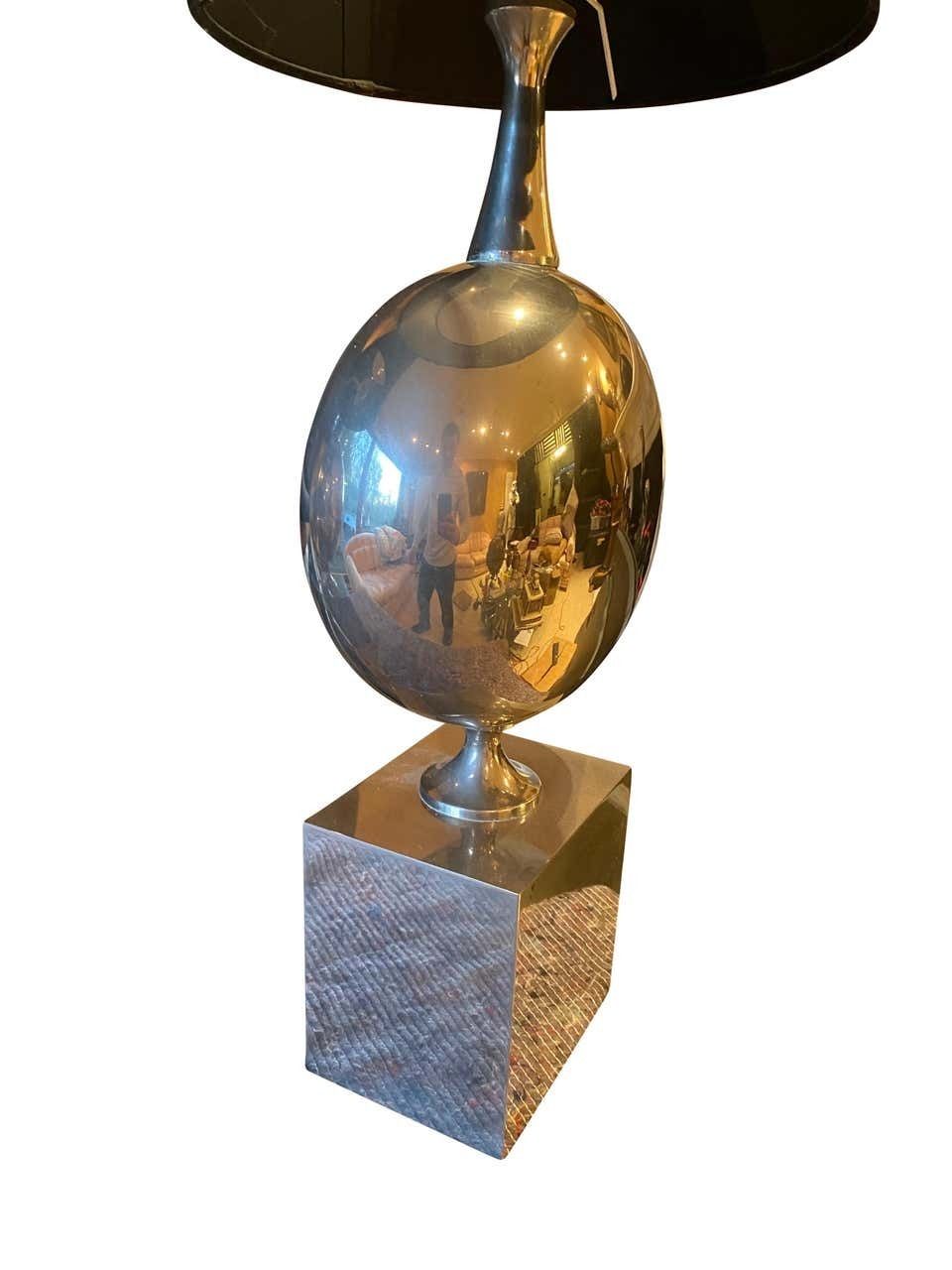 photo for sale Maison Barbier Pair Of Chromed Steel Table Lamps, 1970s