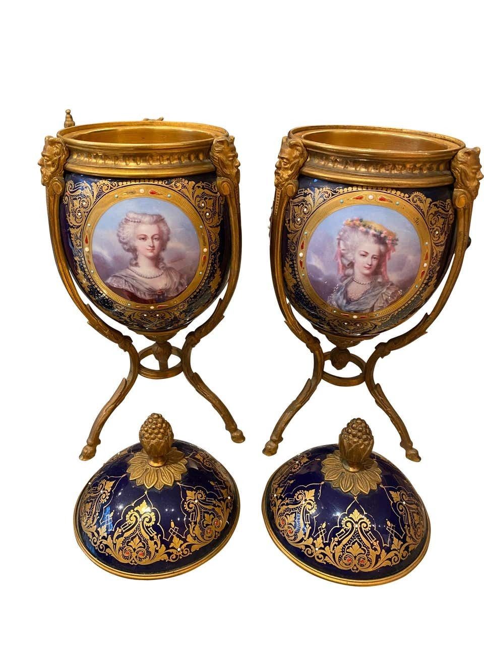 Antique Pair Of ‘Sèvres’ Style Ormolu Mounted Vases And Covers, 1860 photo 12000.0