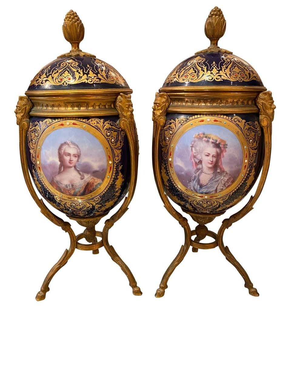 photo furniture Antique Pair Of ‘Sèvres’ Style Ormolu Mounted Vases And Covers, 1860