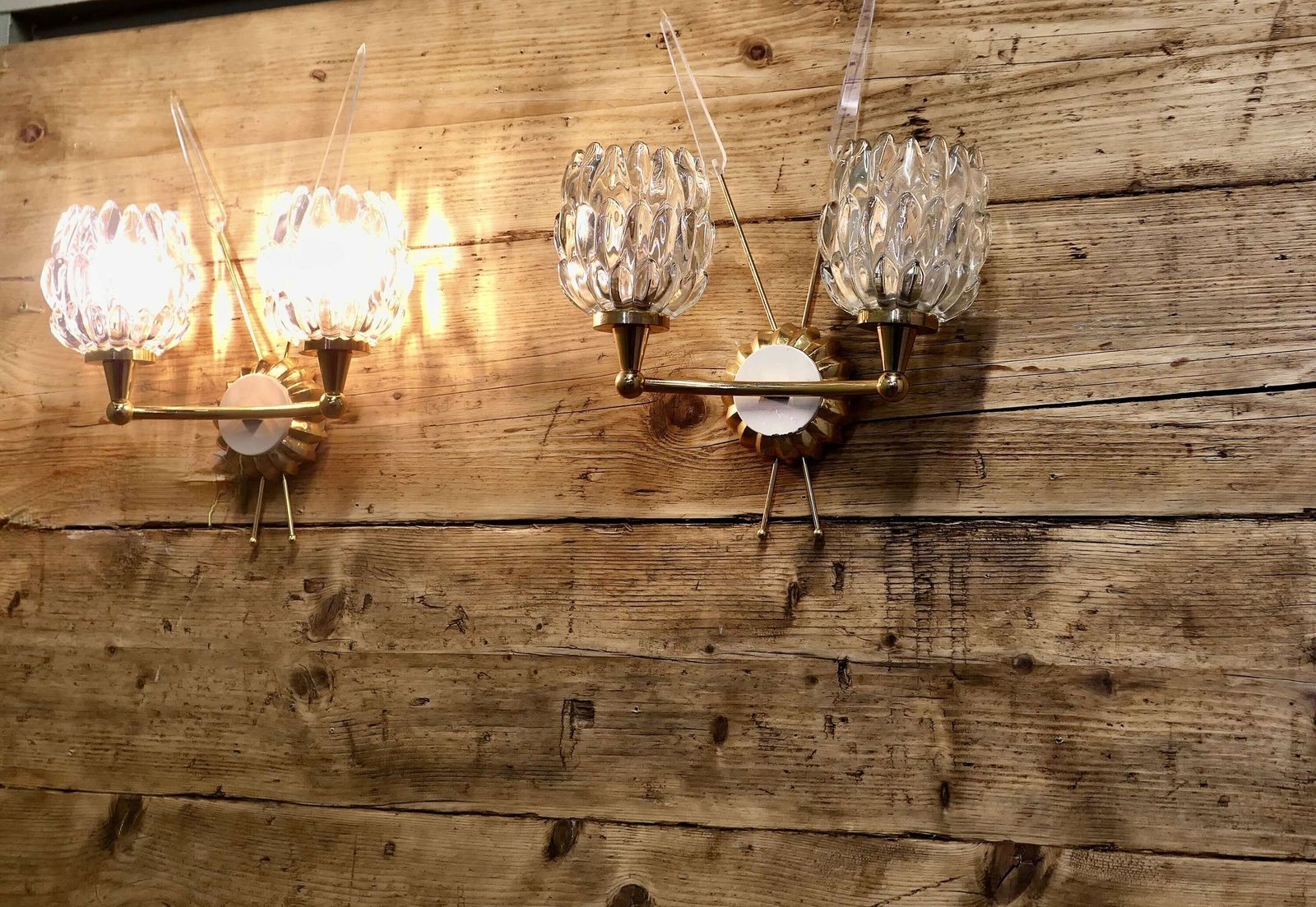 A Pair Of French Art Deco Heavy Crystal And Brass Wall Lights photo vinterior
