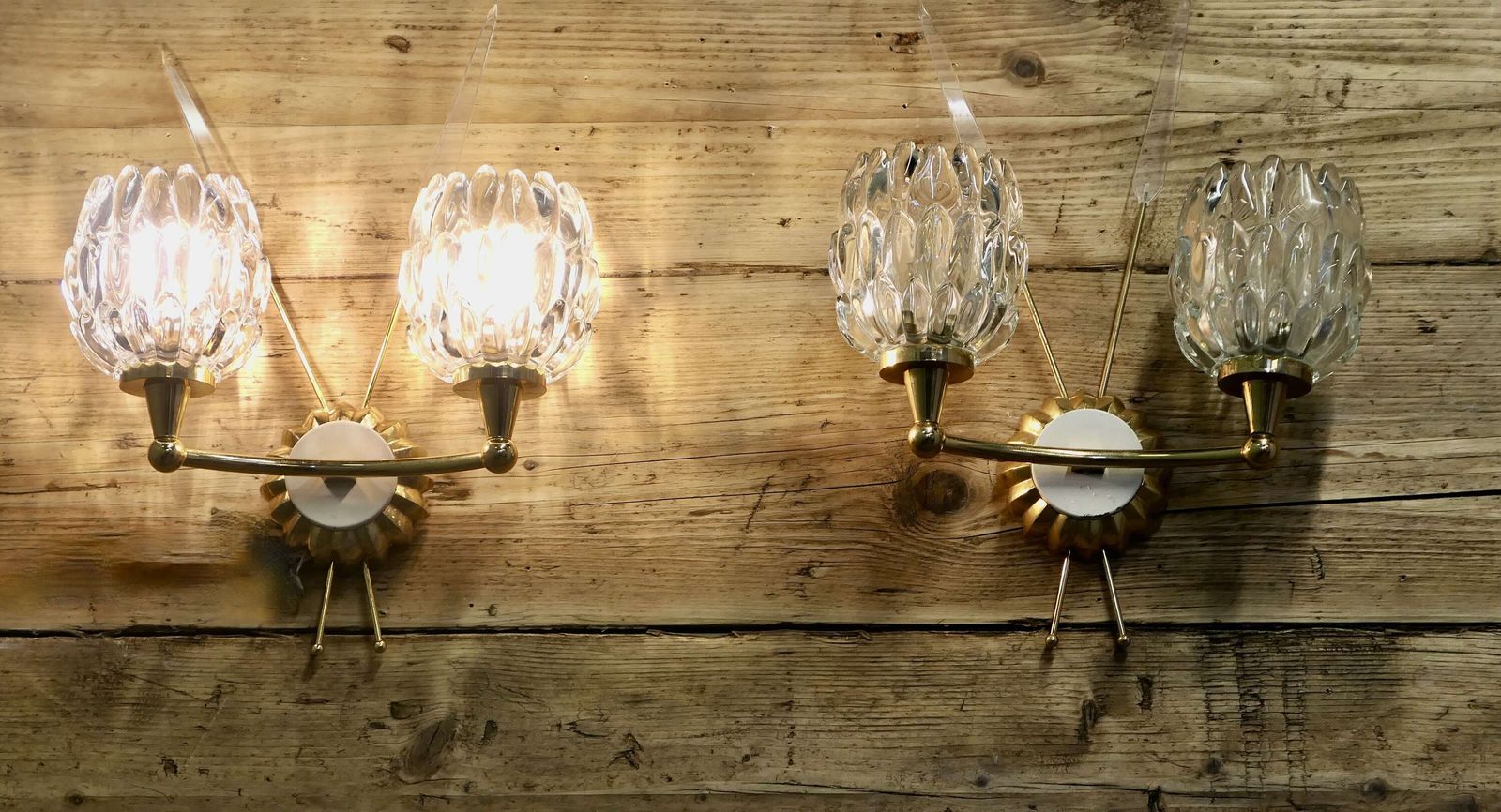 A Pair Of French Art Deco Heavy Crystal And Brass Wall Lights photo buy