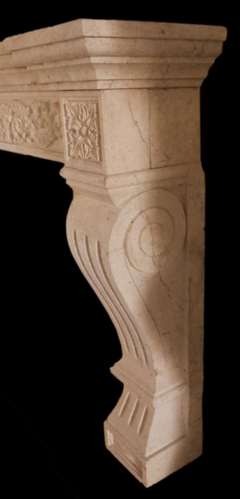 20th Century French Carved Limestone Fireplace With Scrolled Jambs photo furniture