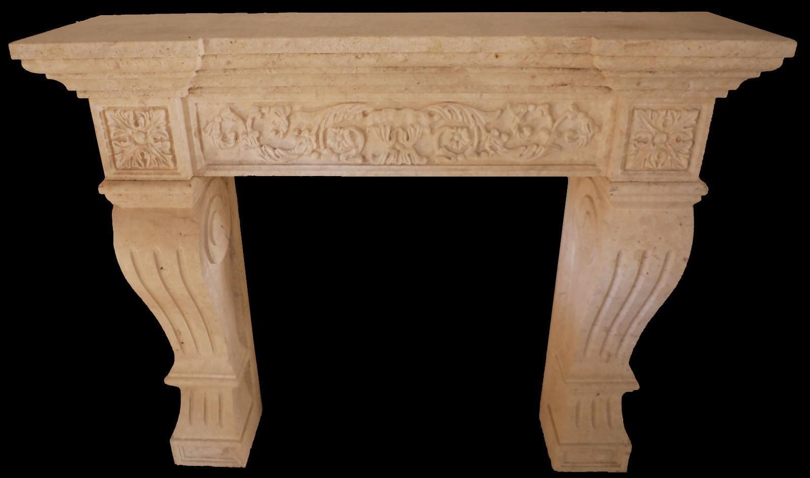 20th Century French Carved Limestone Fireplace With Scrolled Jambs photo for sale