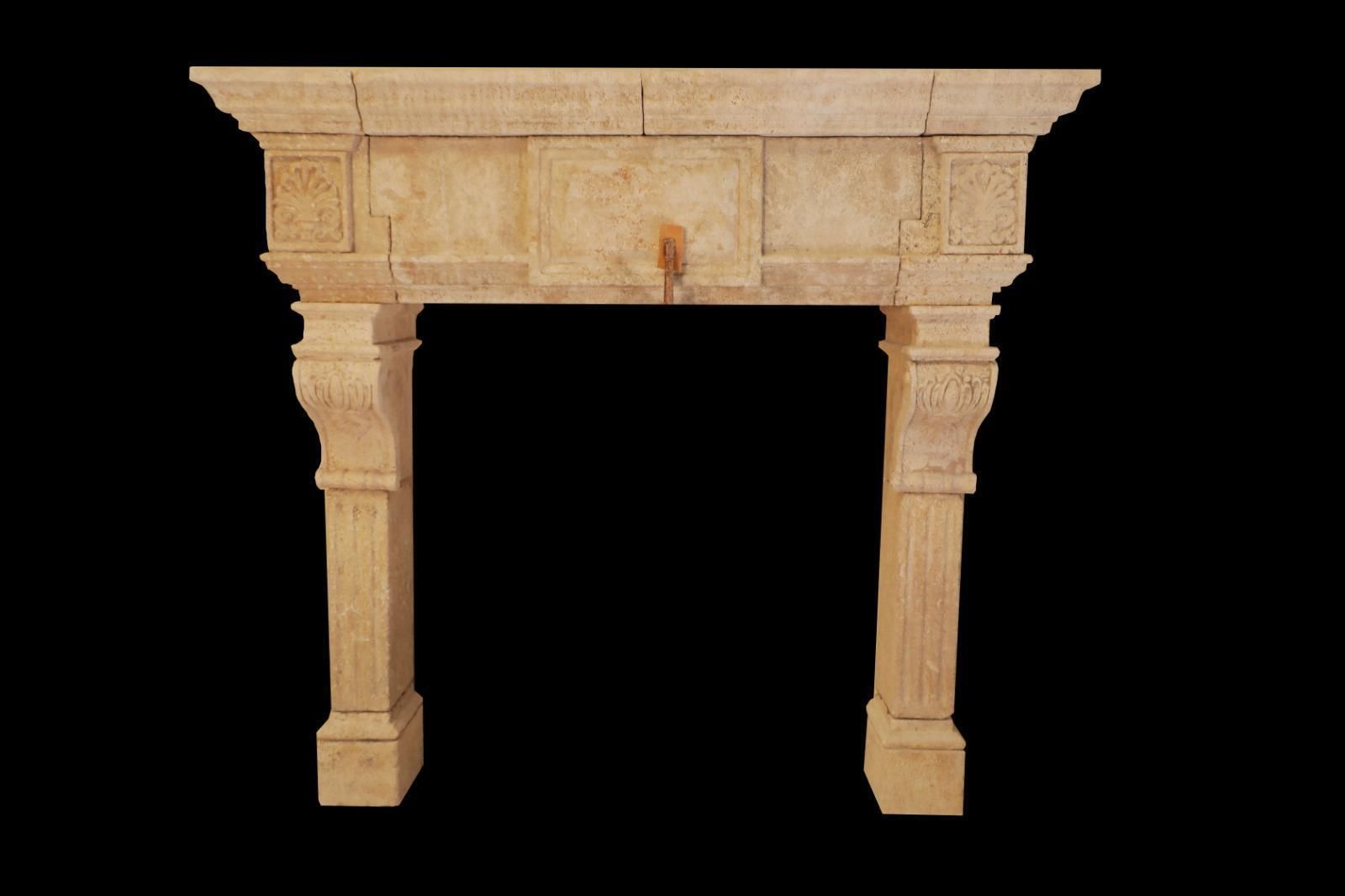 20th Century Hand Carved Limestone Fireplace Mantle With Classical Acanthus
