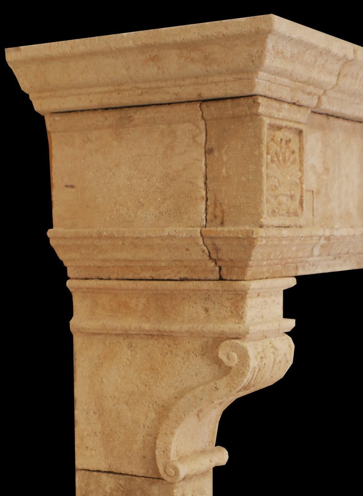 20th Century Hand Carved Limestone Fireplace Mantle With Classical Acanthus photo for sale
