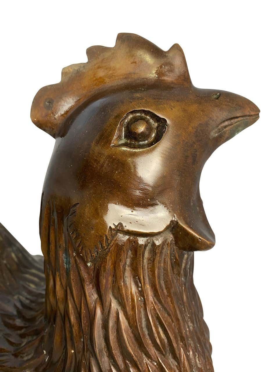 Pair Of Oriental Bronze Hen And Cockerel, 20th Century photo Art