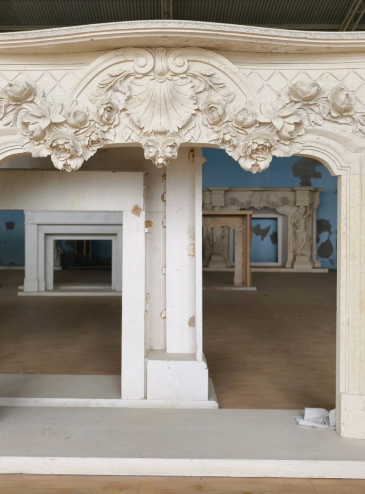 Lavish French Rococo Style Carved Fireplace Mantle With Floral Garland photo 6500.0