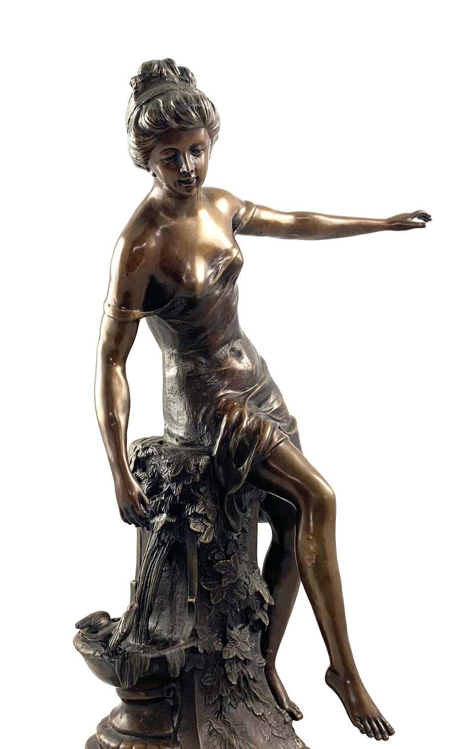 20th Century Bronze Figure Of A Classical Maiden Astride A Fountain photo for sale