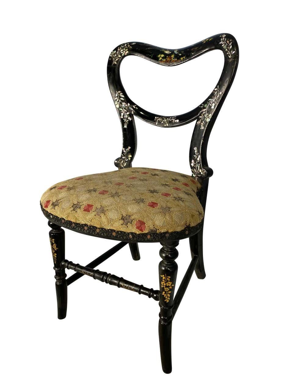 Hand Painted And Mother Of Pearl Inlaid Miniature Chair, 19th Century photo for sale