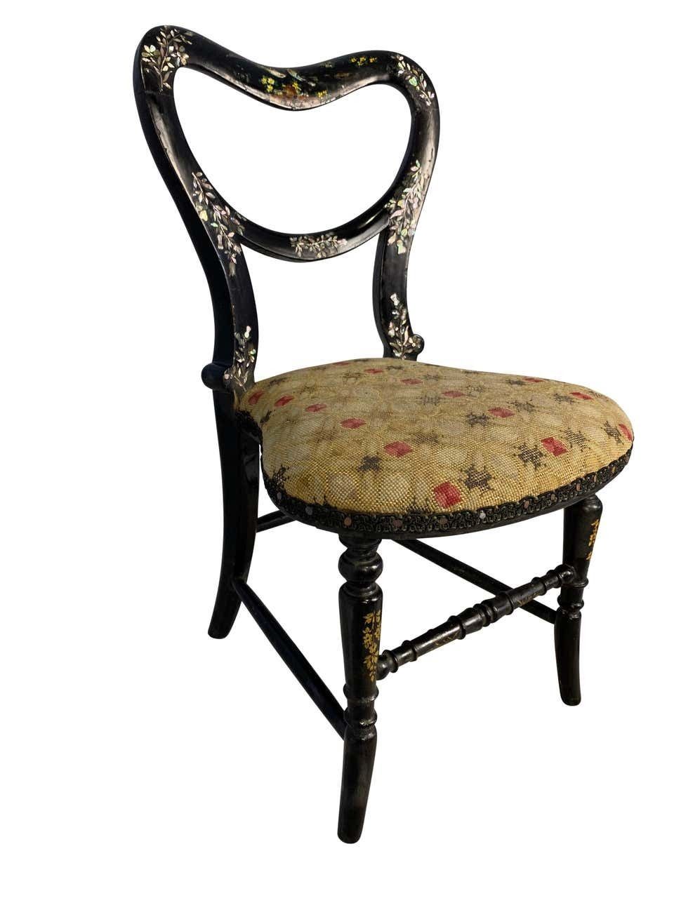 Hand Painted And Mother Of Pearl Inlaid Miniature Chair, 19th Century photo 800.0