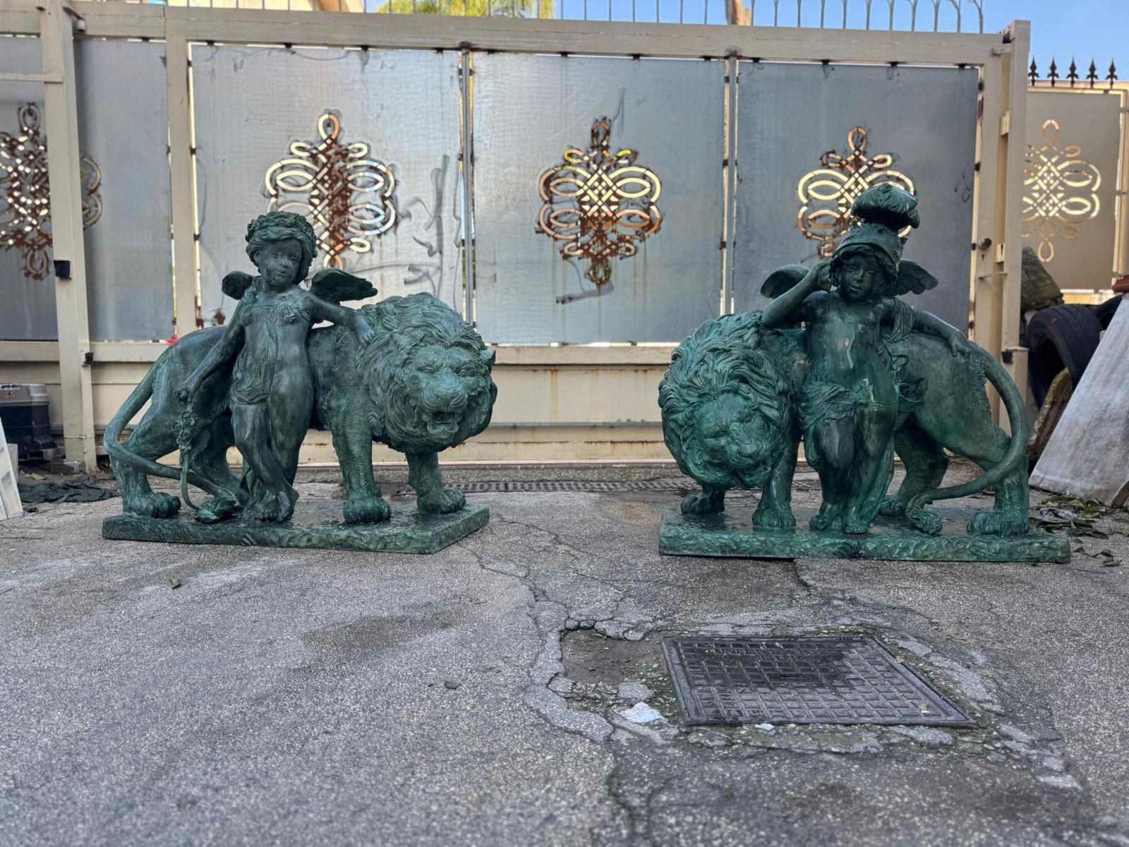 Pair Of Italian 1890s Bronze Lions And Cherubs Sculptures photo furniture
