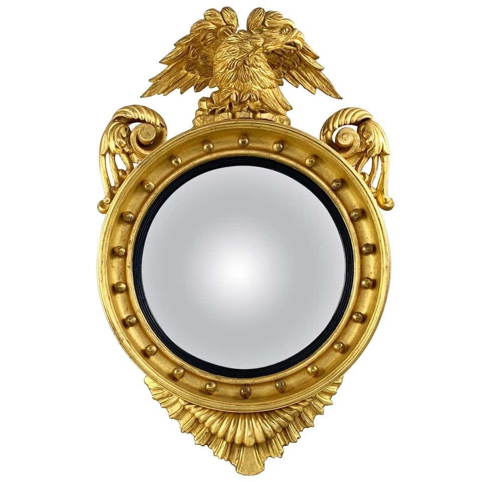 19th Century Impressive Regency Giltwood Carved Convex Wall Mirror