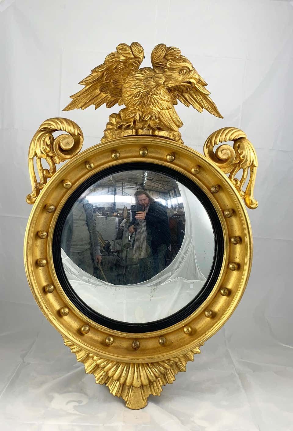 19th Century Impressive Regency Giltwood Carved Convex Wall Mirror photo buy