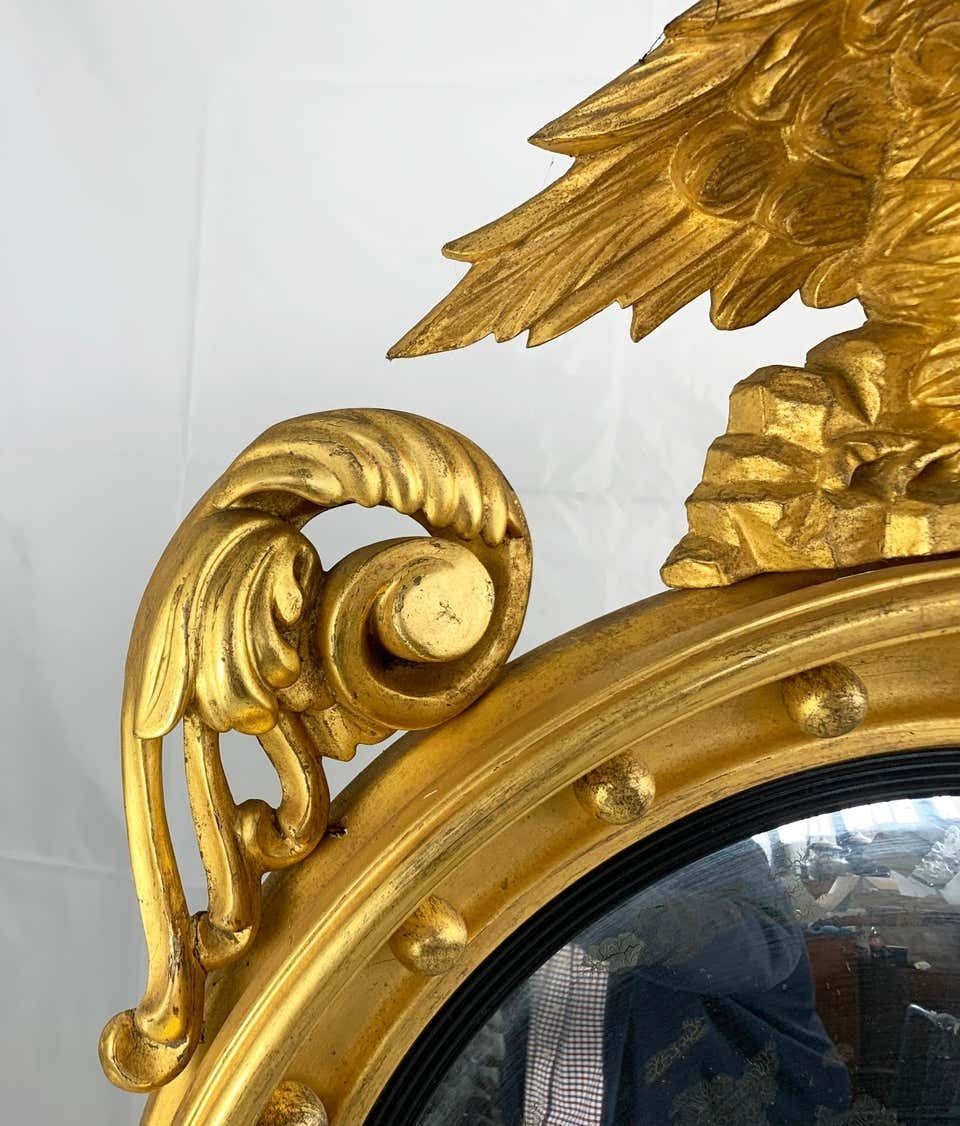19th Century Impressive Regency Giltwood Carved Convex Wall Mirror photo vintage