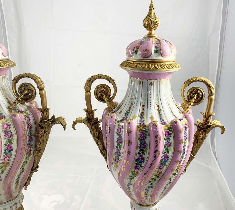 20th Century Pair Of Ormolu Mounted Pink Sevres Vases With Lids photo Home Decor