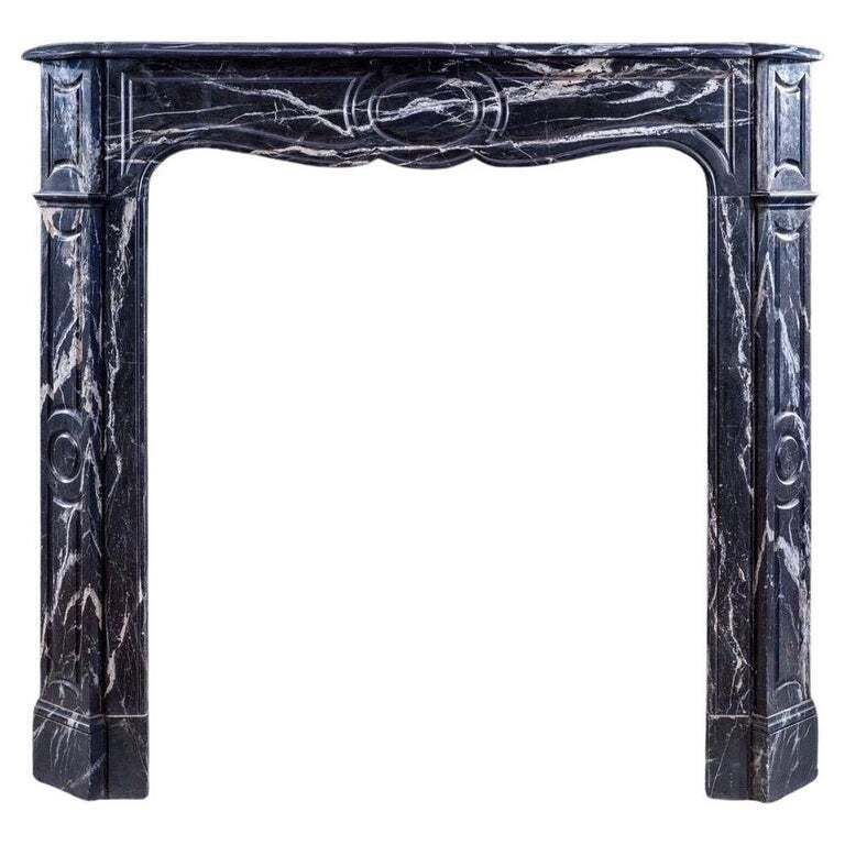 Solid Black And White Marble French Style Fireplace