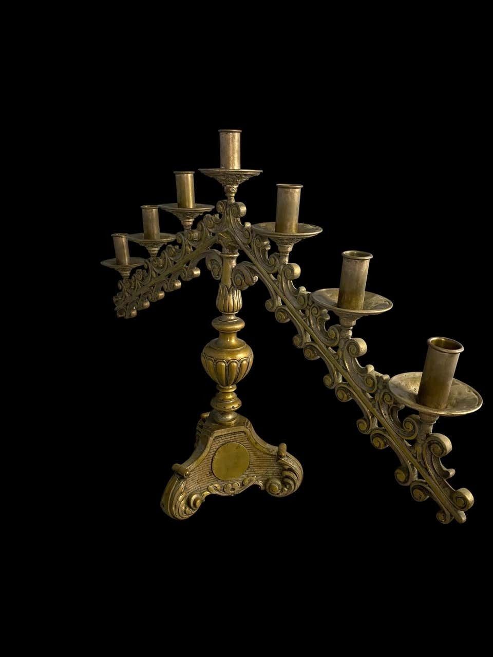 19th Century Pair Of Brass Church Candelabras photo vinterior